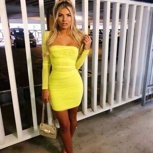 House of CB ‘Valentina’ Yellow Ruched Organza Dress